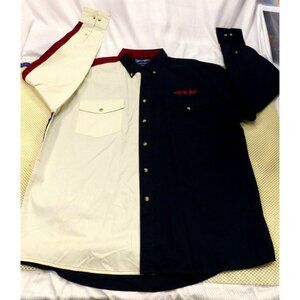 VTG NWT Bonanza By Wrangler Mens Western Shirt XL Colorblock Navy & Cream Embroi